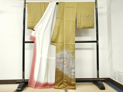 平和屋着物●訪問着　刺繍　短冊重ね草花文　暈し染め　金彩　三越扱い　正絹　逸品　CABK7303yc