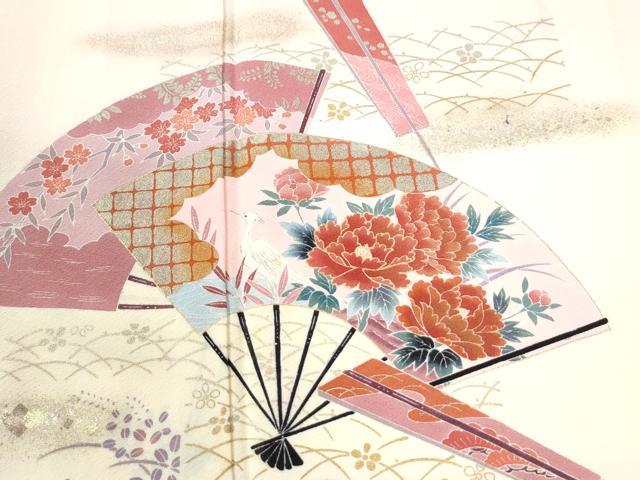 平和屋着物●訪問着　扇面鷺草花文　暈し染め　金彩　正絹　逸品　未使用　CABK7313yc