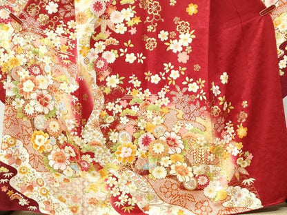 平和屋着物●豪華振袖　駒刺繍　檜扇牡丹舞花文　暈し染め　金彩　正絹　逸品　CABK7316yc