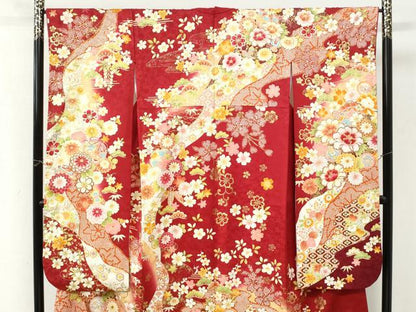 平和屋着物●豪華振袖　駒刺繍　檜扇牡丹舞花文　暈し染め　金彩　正絹　逸品　CABK7316yc
