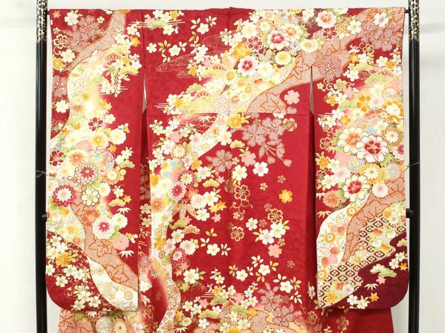 平和屋着物●豪華振袖　駒刺繍　檜扇牡丹舞花文　暈し染め　金彩　正絹　逸品　CABK7316yc