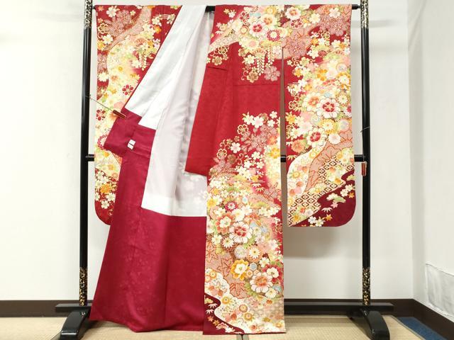 平和屋着物●豪華振袖　駒刺繍　檜扇牡丹舞花文　暈し染め　金彩　正絹　逸品　CABK7316yc