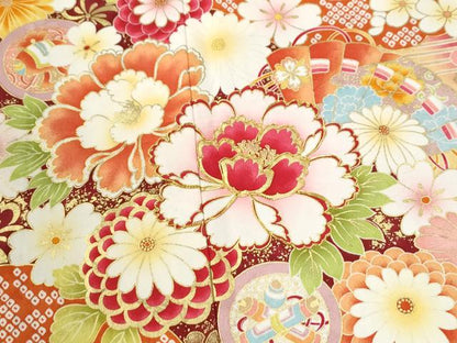 平和屋着物●豪華振袖　駒刺繍　檜扇牡丹舞花文　暈し染め　金彩　正絹　逸品　CABK7316yc