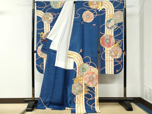 平和屋着物●豪華振袖　駒刺繍　立波草花丸文　金彩　正絹　逸品　CABK7317yc