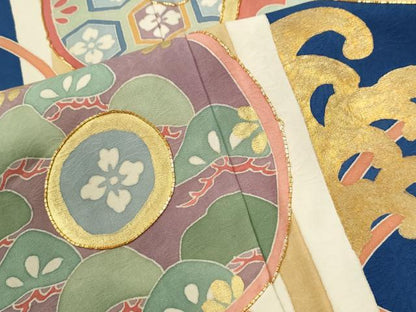 平和屋着物●豪華振袖　駒刺繍　立波草花丸文　金彩　正絹　逸品　CABK7317yc