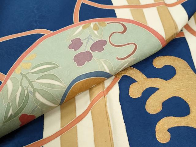 平和屋着物●豪華振袖　駒刺繍　立波草花丸文　金彩　正絹　逸品　CABK7317yc