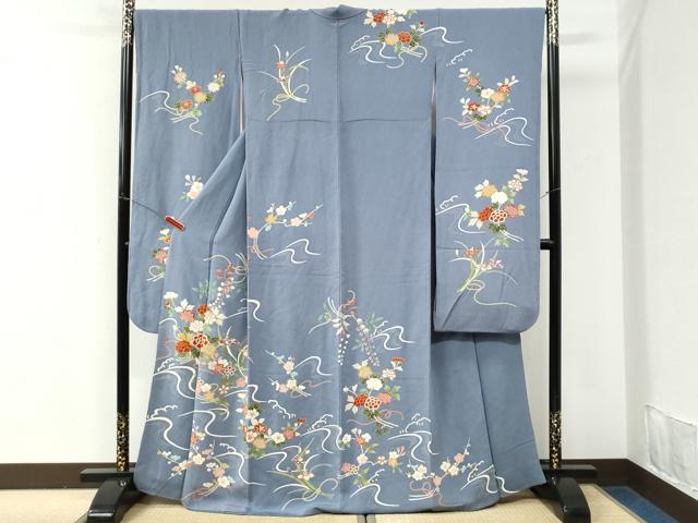 平和屋着物●豪華振袖　駒刺繍　立波牡丹花文　金彩　鬼しぼ縮緬　正絹　逸品　CABK7318yc