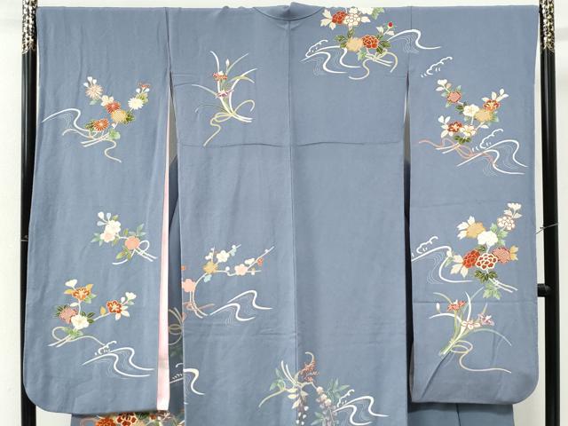平和屋着物●豪華振袖　駒刺繍　立波牡丹花文　金彩　鬼しぼ縮緬　正絹　逸品　CABK7318yc