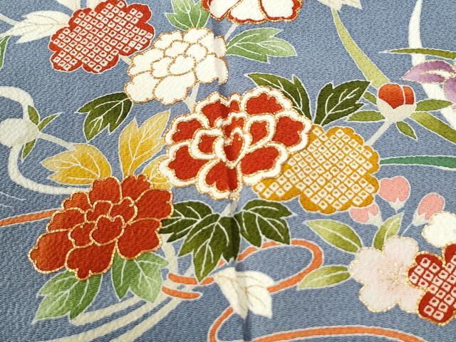 平和屋着物●豪華振袖　駒刺繍　立波牡丹花文　金彩　鬼しぼ縮緬　正絹　逸品　CABK7318yc