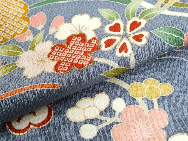 平和屋着物●豪華振袖　駒刺繍　立波牡丹花文　金彩　鬼しぼ縮緬　正絹　逸品　CABK7318yc