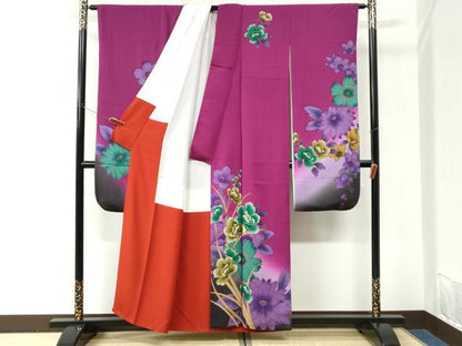 平和屋着物●豪華振袖　牡丹舞花文　暈し染め　金彩　正絹　逸品　CABK7320yc