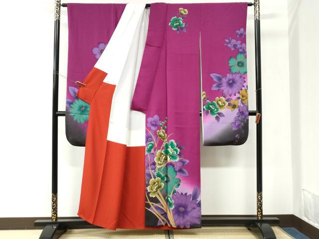 平和屋着物●豪華振袖　牡丹舞花文　暈し染め　金彩　正絹　逸品　CABK7320yc