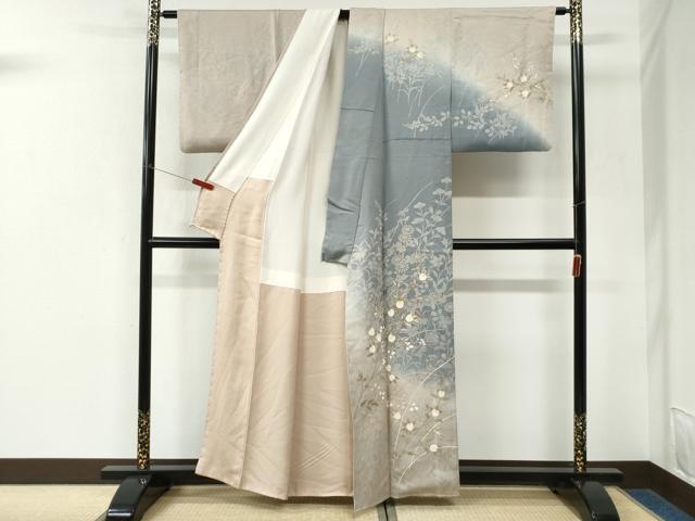 平和屋着物●訪問着　駒刺繍　枝橘花文　暈し染め　金彩　正絹　逸品　CABK7322yc