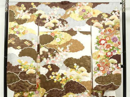 平和屋着物●豪華振袖・長襦袢セット　駒刺繍　雲重ね毬牡丹花文　金彩　半衿刺繍　正絹　逸品　CABK7326yc
