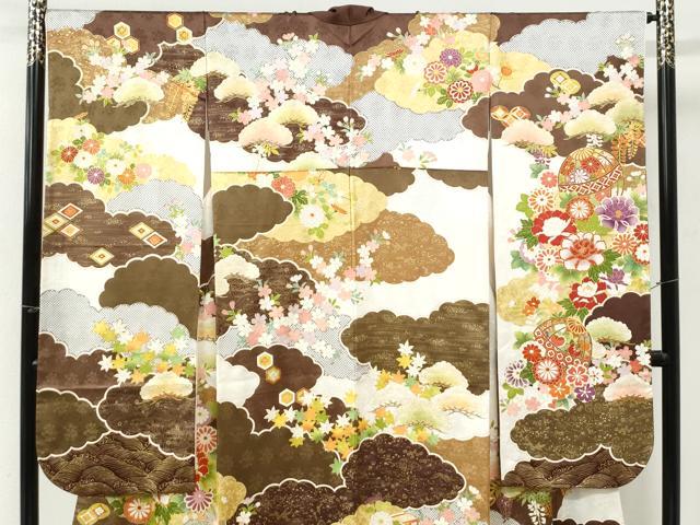 平和屋着物●豪華振袖・長襦袢セット　駒刺繍　雲重ね毬牡丹花文　金彩　半衿刺繍　正絹　逸品　CABK7326yc