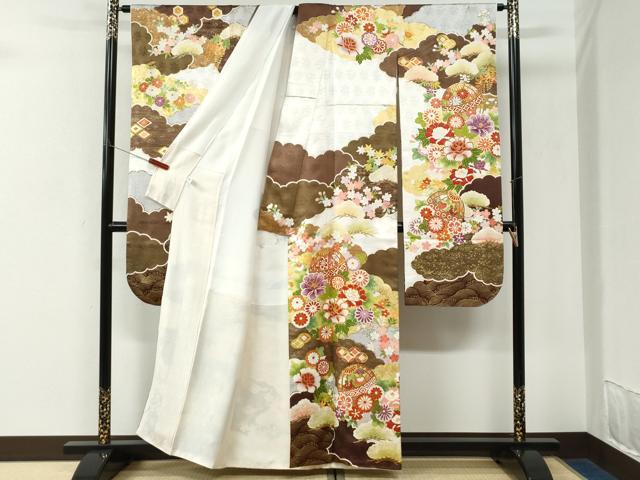 平和屋着物●豪華振袖・長襦袢セット　駒刺繍　雲重ね毬牡丹花文　金彩　半衿刺繍　正絹　逸品　CABK7326yc