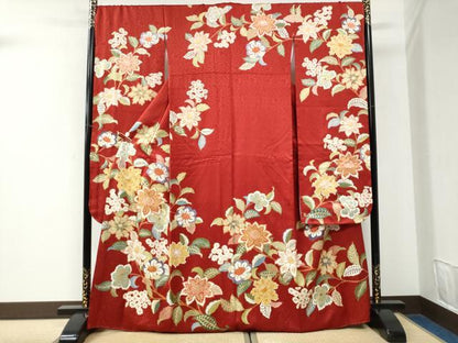 平和屋着物●豪華振袖　駒刺繍　草花文　金彩　ゑり善扱い　正絹　逸品　未使用　CABK7330yc