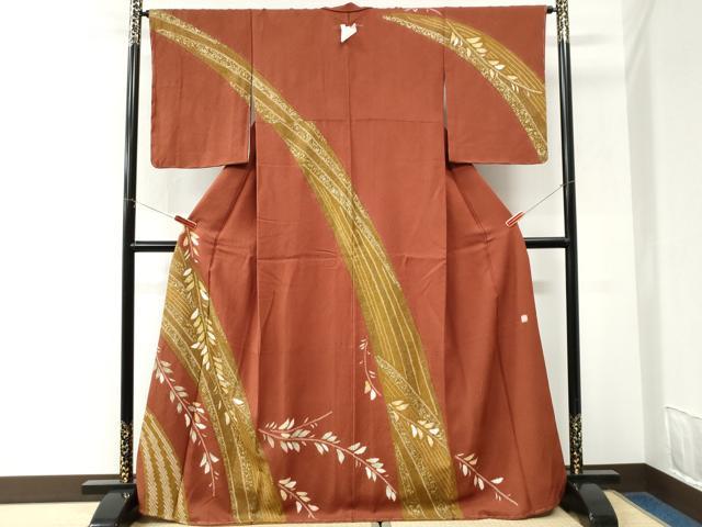 平和屋着物●十日町　名門　滝泰謹製　訪問着　枝葉文　金彩　ロング丈　正絹　逸品　未使用　CABK7335yc