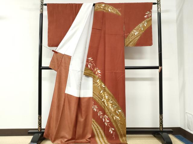 平和屋着物●十日町　名門　滝泰謹製　訪問着　枝葉文　金彩　ロング丈　正絹　逸品　未使用　CABK7335yc