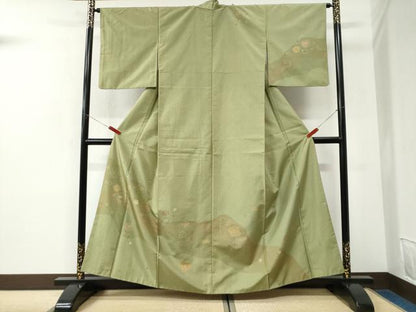平和屋着物●訪問着　本場染大島紬　梅舞花文　金彩　正絹　逸品　CABK7337yc