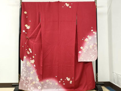 平和屋着物●豪華振袖　舞桜文　ラメ糸　暈し染め　金彩　正絹　逸品　CABK7339yc