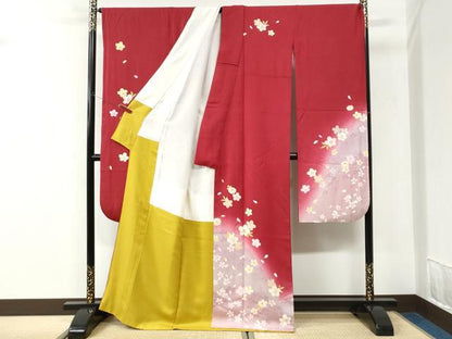 平和屋着物●豪華振袖　舞桜文　ラメ糸　暈し染め　金彩　正絹　逸品　CABK7339yc