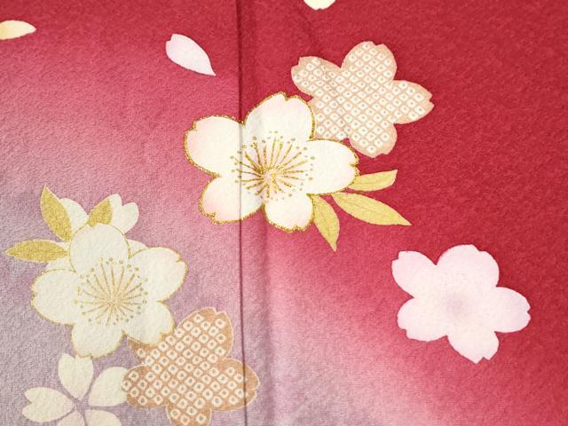 平和屋着物●豪華振袖　舞桜文　ラメ糸　暈し染め　金彩　正絹　逸品　CABK7339yc