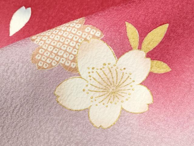 平和屋着物●豪華振袖　舞桜文　ラメ糸　暈し染め　金彩　正絹　逸品　CABK7339yc