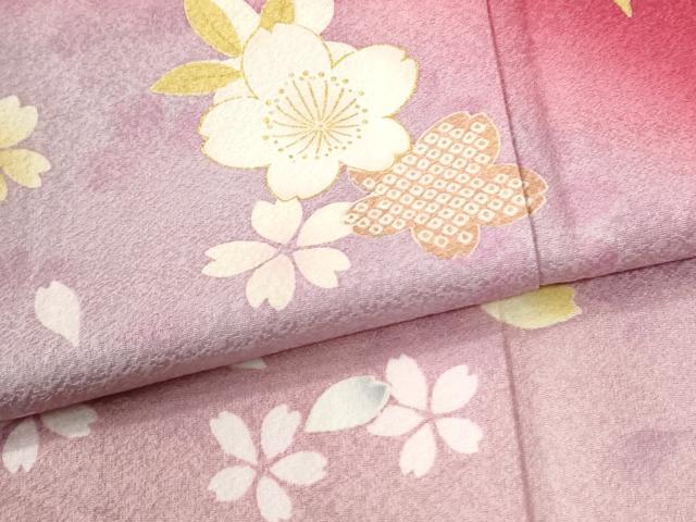 平和屋着物●豪華振袖　舞桜文　ラメ糸　暈し染め　金彩　正絹　逸品　CABK7339yc