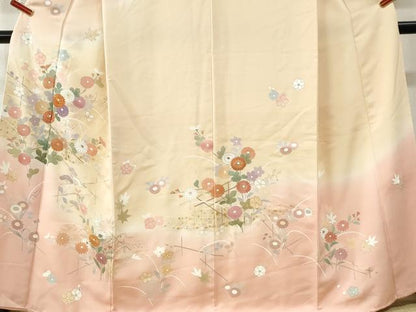 平和屋着物●訪問着　駒刺繍　菊花文　暈し染め　金彩　反端付き　正絹　逸品　CABK7342yc