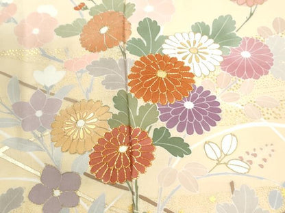 平和屋着物●訪問着　駒刺繍　菊花文　暈し染め　金彩　反端付き　正絹　逸品　CABK7342yc