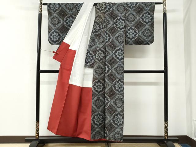 平和屋着物●アンティーク大島　本場大島紬　菱吉祥花丸文　正絹　逸品　CABK7348yc