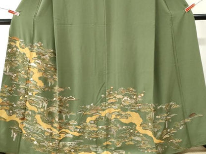 平和屋着物●訪問着　総刺繍　浜松飛鶴雪輪扇面花文　金糸　正絹　逸品　CABK7349yc