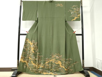 平和屋着物●訪問着　総刺繍　浜松飛鶴雪輪扇面花文　金糸　正絹　逸品　CABK7349yc
