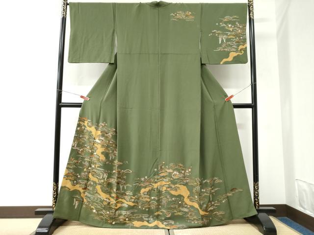平和屋着物●訪問着　総刺繍　浜松飛鶴雪輪扇面花文　金糸　正絹　逸品　CABK7349yc