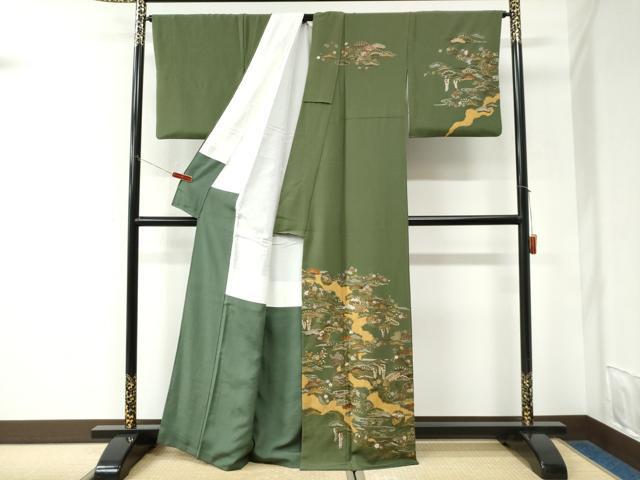 平和屋着物●訪問着　総刺繍　浜松飛鶴雪輪扇面花文　金糸　正絹　逸品　CABK7349yc