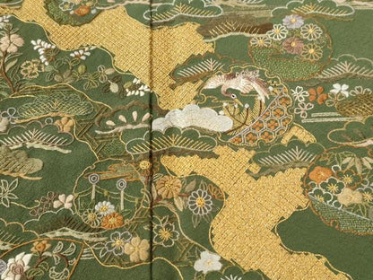 平和屋着物●訪問着　総刺繍　浜松飛鶴雪輪扇面花文　金糸　正絹　逸品　CABK7349yc