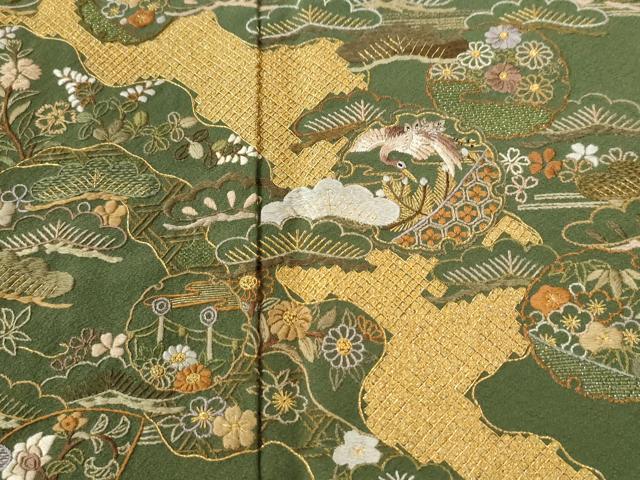 平和屋着物●訪問着　総刺繍　浜松飛鶴雪輪扇面花文　金糸　正絹　逸品　CABK7349yc