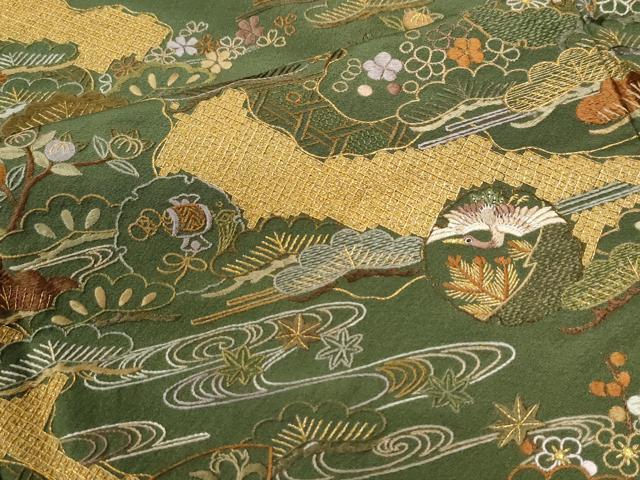 平和屋着物●訪問着　総刺繍　浜松飛鶴雪輪扇面花文　金糸　正絹　逸品　CABK7349yc