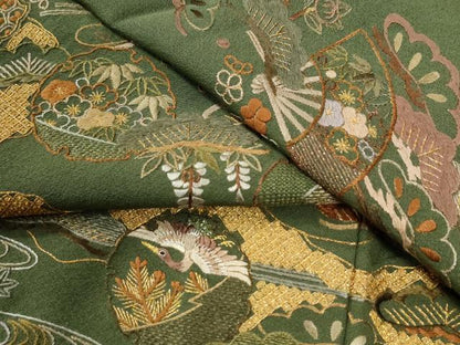 平和屋着物●訪問着　総刺繍　浜松飛鶴雪輪扇面花文　金糸　正絹　逸品　CABK7349yc