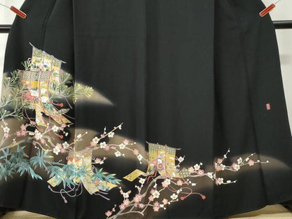 平和屋着物●十日町友禅　女流作家　遠田藤舟　黒留袖　几帳松竹梅花文　暈し染め　正絹　逸品　CABK7353yc