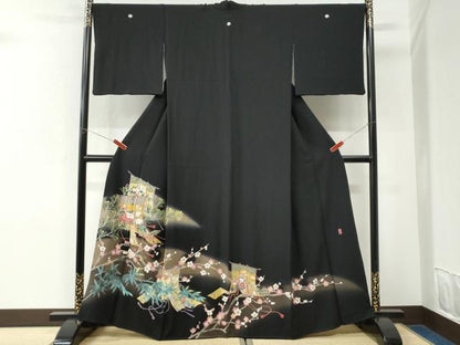 平和屋着物●十日町友禅　女流作家　遠田藤舟　黒留袖　几帳松竹梅花文　暈し染め　正絹　逸品　CABK7353yc