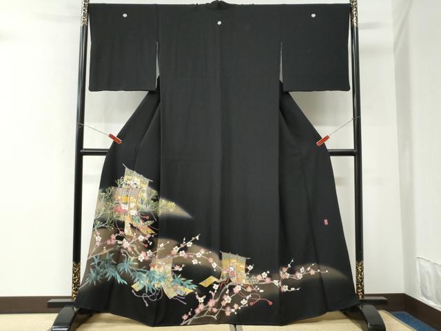 平和屋着物●十日町友禅　女流作家　遠田藤舟　黒留袖　几帳松竹梅花文　暈し染め　正絹　逸品　CABK7353yc