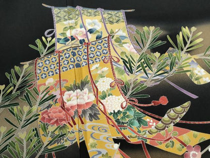 平和屋着物●十日町友禅　女流作家　遠田藤舟　黒留袖　几帳松竹梅花文　暈し染め　正絹　逸品　CABK7353yc