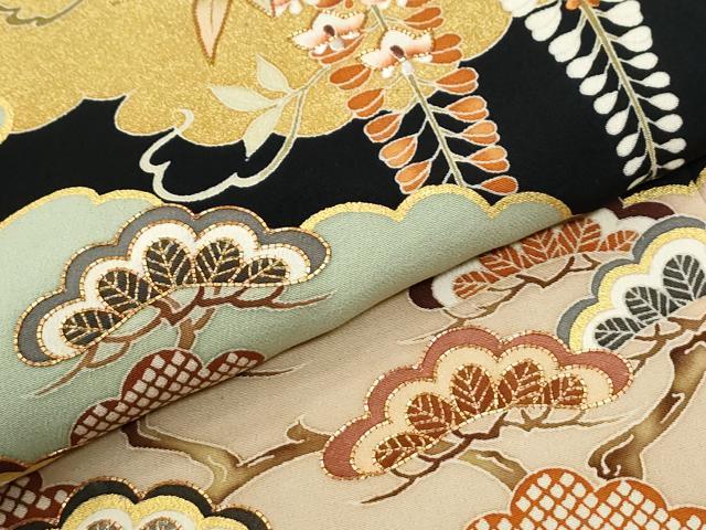 平和屋着物●豪華黒留袖　駒刺繍　雲取り花松文　金彩　正絹　逸品　CABK7354yc