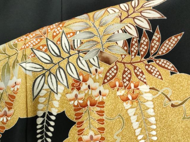 平和屋着物●豪華黒留袖　駒刺繍　雲取り花松文　金彩　正絹　逸品　CABK7354yc