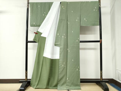 平和屋着物●上質な小紋　菱舞花文　ロング丈　正絹　逸品　未使用　CABK7358yc
