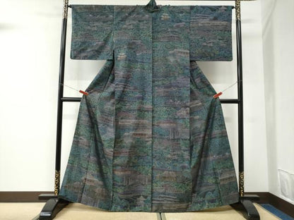 平和屋着物●都喜ヱ門　本場大島紬　9マルキ　総絣　樹林風景文　藤絹織物謹製　正絹　逸品　CABK7364yc