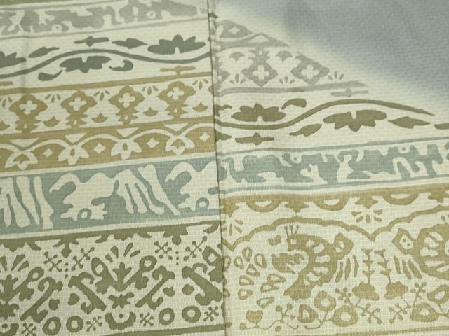 平和屋着物●訪問着　本場縞大島紬　横段吉祥文　ロング丈　正絹　逸品　未使用　CABK7366yc