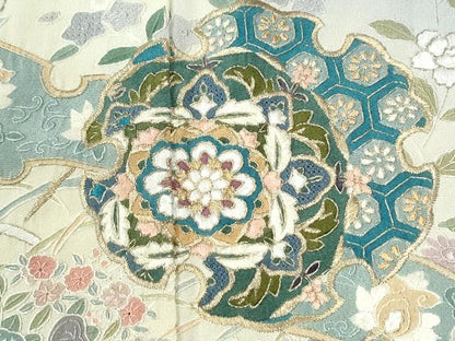平和屋着物●中国三大刺繍　スワトウ刺繍　訪問着　総刺繍　泰斗刺繍　雪輪吉祥花文　金糸　正絹　逸品　CABK7369yc